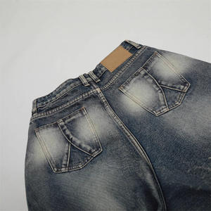 European and American High Street Jeans, Niche Tie-Dye Distressed Straight Wide-Leg Trendy Loose New <b>Men's</b> Shorts - Product Image 4