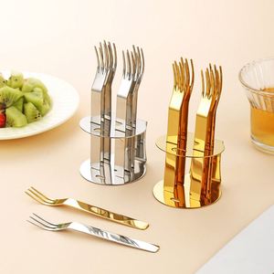 Lot de 6 petites fourchettes à pâtisserie, gâteau, dessert et fruits en acier inoxydable 304 avec support pour mariage - Product Image 2