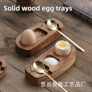 Porte-œufs en bois avec pot à sel et cuillère en bois d'acacia massif pour servir le petit-déjeuner - Product Image 2