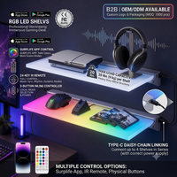 Étagères flottantes LED RGB, lot de 2, contrôle par application, décoration de salle de jeux |   Éclairage RGB sur toute la surface avec application, télécommande, synchronisation musicale, Type-C