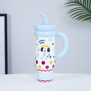 Hoogwaardige roestvrijstalen mok, trendy schattig meisjesdesign, grote inhoud, vacuüm geïsoleerd, met handvat en deksel, ideaal als reis- of cadeau-artikel - Product Image 3