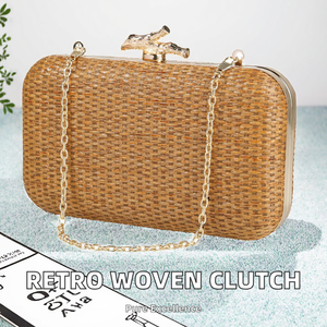 Elegante Bolso de Mano Cruzado de Verano para Mujer, Bolso de Mano Minimalista de Paja Tejida Retro de Poliéster, Perfecto para Qipao y Vestidos - Product Image 2