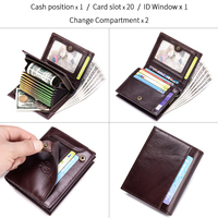 Dompet Akordion Kulit Asli Pria SCHLATUM Vintage dengan RFID, 21 Slot Kartu, Resleting Pendek, dan Logo Batu