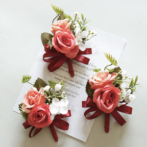 Blanco rosa azul cinta muñeca ramillete tulipán pulsera flor broche para <span class=keywords><strong>novio</strong></span> hombres <span class=keywords><strong>traje</strong></span> botón agujero Navidad boda accesorio - Product Image 3