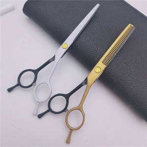 Juego de tijeras profesionales de peluquería H3 5.5 de acero inoxidable, tijeras planas, tijeras de entresacar, mango largo, hoja afilada para barbero - Product Image 4