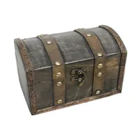 Caja de madera pequeña Vintage con cerradura, cofre del tesoro pirata de madera, caja de almacenamiento de joyería bonita