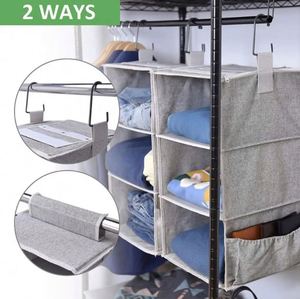 Detachable 3 Shelf <b>Collapsible</b> Hanging Organizer for Clothes and Shoes Canvas Hanging Closet Shelf Organizer - Product Image 5