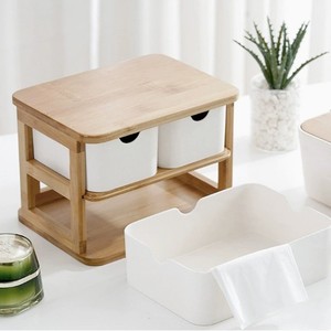 Bamboo Fiber <b>Storage</b> Rack 2 Tier <b>Drawer</b> Organizer Desktop Cosmetic <b>Storage</b> Box Rectangle Standing Type Neatening <b>Storage</b> - Product Image 3