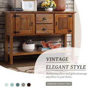 Solid Wood Sideboard Console Table 46'' with 2 Drawers Cabinets Bottom Shelf Retro Style Dining <b>Buffet</b> <b>Server</b> - Product Image 2