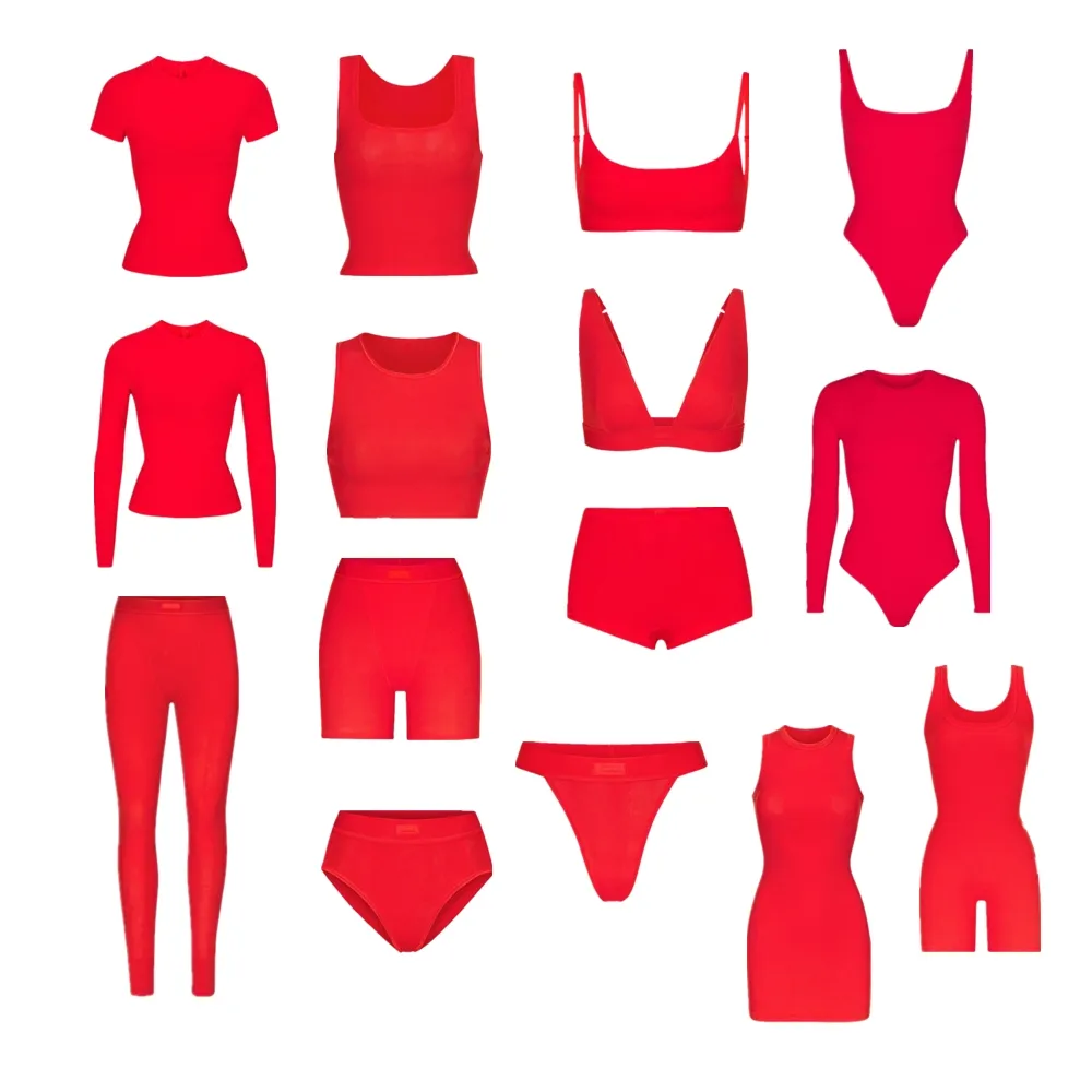 2023 Custom Lounge WeaComfy Cotton Ribbed Jersey Loungewear Women Sets Red Skims Lounge Wear Two Piece Set Women Clothing