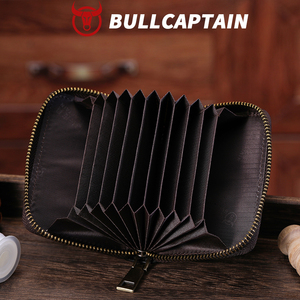 BULLCAPTAIN Genuine Leather Slot Card <b>Holder</b> RFID Classic Business <b>ID</b> Bank Credit Card Bag Male Coin Pouch Zipper Money Bag - Product Image 4
