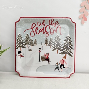 DAMAI Christmas Decoration Gingerbread Cottage with Christmas Tree <b>Disposable</b> <b>Tableware</b> Set Christmas Paper Plates Cups Napkins - Product Image 4