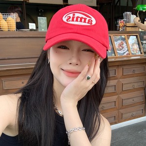 Amis Red Baseball Cap For Women Cotton Yarn Embroidery Soft Top Casual Summer <b>Hat</b> Large Head Circumference - Product Image 4