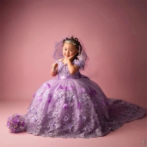 Vestidos de Niña de las Flores Personalizados con Lavanda para Bodas, Apliques de Mariposas, Largos hasta el Suelo, Hermosos Vestidos para Sesiones de <span class=keywords><strong>Fotos</strong></span> de Niños y Cumpleaños - Product Image 1
