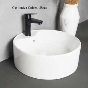 Tarpul Articles sanitaires modernes : Lavabo rond en céramique blanc à poser, design artistique, pour salle de bain d'hôtel - Product Image 4
