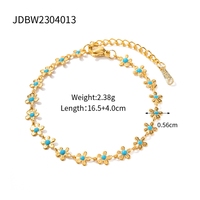 Bracelet en acier inoxydable plaqué or 18 carats avec fleur en émail, bracelet à breloques pour femmes et filles