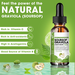 Gouttes liquides de corossol (Graviola) 1800mg 2 FL OZ – Complément Herbal Sans Gluten, Végétalien, Sans OGM, Sans Alcool – Gouttes Liquides Multivitaminées - Product Image 3