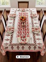 Nappe de table moderne à motifs floraux en coton 100% imprimée à la main avec serviettes pour 8 personnes