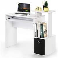 Bureau de jeu en bois avec plateau pour clavier coulissant et étagères latérales, design simple, poste de travail informatique assemblé, bac de rangement