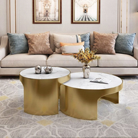 Table d'appoint haut de gamme de l'usine de Foshan, ensemble de tables basses de luxe en or, style italien, meubles, plateau en marbre, table à thé
