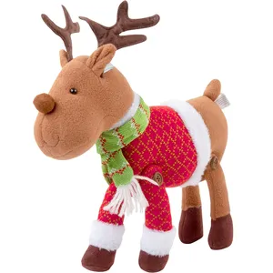 Muñeco de peluche de Navidad, ciervo de juguete, fiesta de animales, intercambio, suave, festivo, Otoño Invierno, decoración, Reno, Animal de peluche con abrigo, bufanda