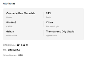 Ftalato de Dietilo DEP 99% de Pureza, Líquido Aceitoso Transparente de Grado Cosmético para Fijador de Perfumes y Disolvente Cosmético - Product Image 6