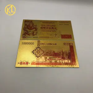 Répliques de billets en feuille d'or 1000, 1000000 pièces, Dragon chinois de hong kong avec lumière UV et certificat en bois - Product Image 2