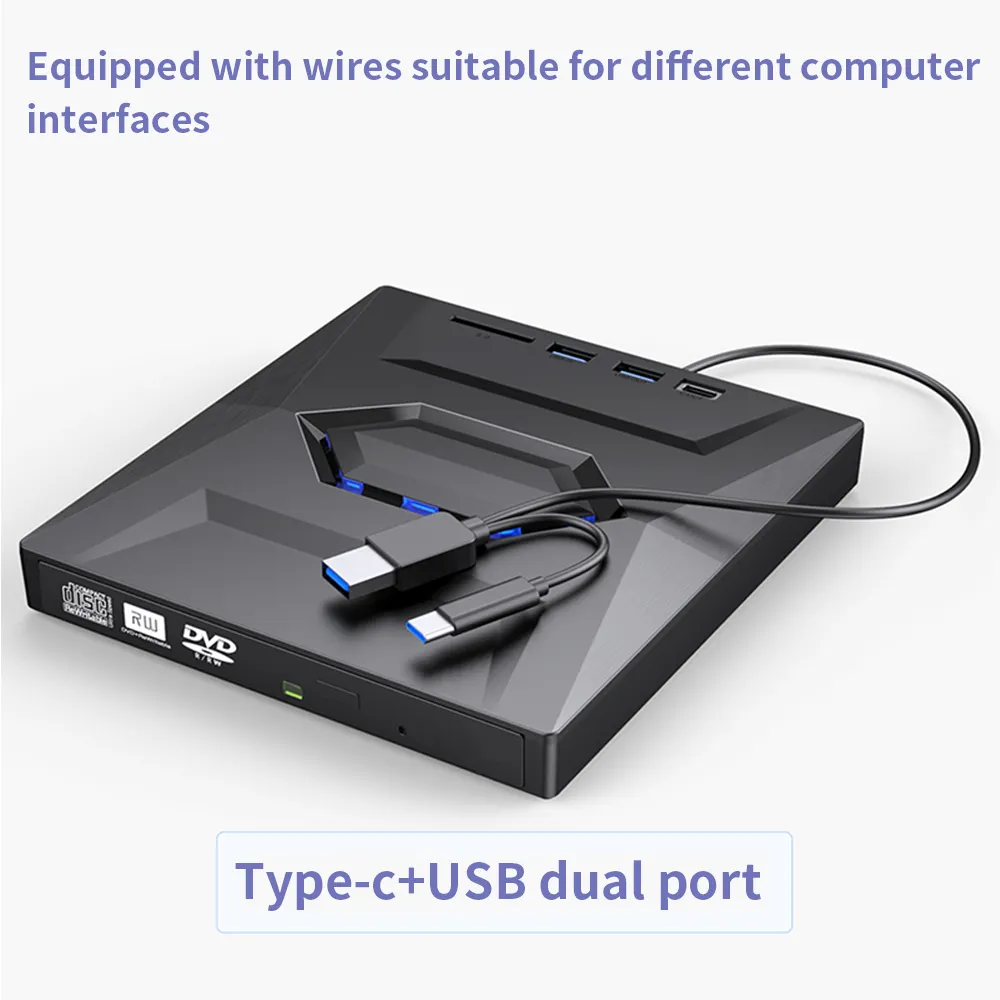 TISHRIC USB 3.0 타입 C 슬림 외부 DVD RW CD 라이터 드라이브 버너 리더 플레이어 휴대용 노트북 PC 및 데스크탑