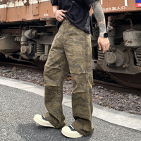 Pantalons cargo mode camouflage vintage européens pour hommes jeans droits plissés de haute qualité jeans baggy en denim personnalisés pour hommes