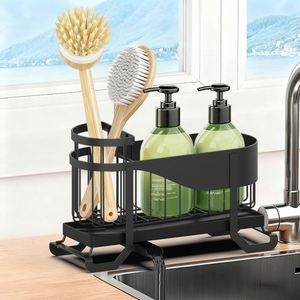 Support d'éponge noir pour évier de cuisine, en acier inoxydable, organisateur de rangement sous évier pour cuisine - Product Image 2