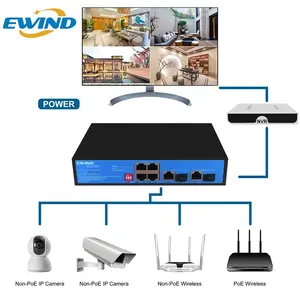 Commutateur PoE pour vidéosurveillance, OEM/ODM, Fiber réseau Ethernet 2 Sfp 10/100/1000m, Gigabit complet, 4 8 16 24 48 ports