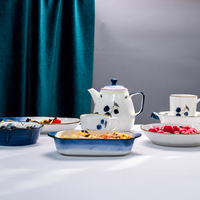 Service de vaisselle en porcelaine 16 pièces de haute qualité avec logo personnalisé vaisselle ronde cyan brillante assiettes en céramique lavable au lave-vaisselle à usage domestique