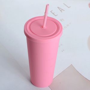 Double-Couche Avec Paille Nouvelle Isolation Caoutchouc Peinture Plastique Eau Macaron Couleur Extérieur Portable Tasse - Product Image 3