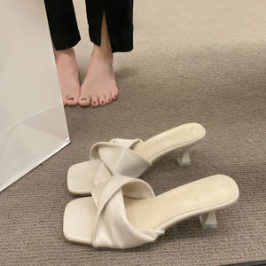 Sandales élégantes à talon aiguille et bout carré en similicuir avec nœud, style coréen, pour femme, tendance mode, grandes tailles, Printemps-Été 2026 - Product Image 1