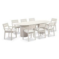 Ensemble de repas d'extérieur toutes saisons, table basse de 2,4 m, 8 chaises Santorini en aluminium, amovibles et lavables