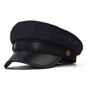 New Breathable PU Leather Brim Flat Top Beret <b>Hat</b> with Buckle Women Fashion Outdoor Captain <b>Hat</b> - Product Image 1