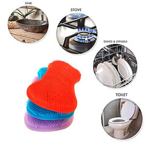 Nouveau design de brosse de nettoyage de cuisine en éponge de silicone réutilisable de qualité alimentaire résistante à la chaleur et sans BPA pour la vaisselle et les légumes - Product Image 6