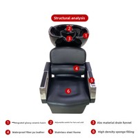 Lit moderne semi-inclinable avec shampoing thaïlandais pour salons de coiffure Lit à shampoing assis noir Accoudoirs Chaise avec shampoing pour le lavage des cheveux