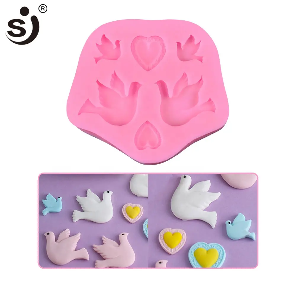 Pigeon birds chocolate silicone molds party fondant cake decorating tools resin clay candy mold heart gem DIY cupcake Baking