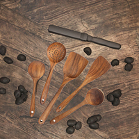 Juego de Utensilios de Cocina de Madera de Acacia Natural de 9 Piezas, Antiadherente, Compatible con Utensilios de Cocina, Espátulas de Madera, Cucharas, Apto para Lavavajillas