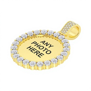 Bijoux de mode personnalisés en argent 925 en forme de cercle médaillon Miracle Set Photo Memory Lab Grown Diamond Gold Plated Pendant - Product Image 1