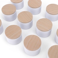 Boîtes à bougies cylindriques en métal noir mat et blanc de 8 oz, sans soudure, avec couvercles en grain de bois, pots en fer blanc vides pour la fabrication de bougies parfumées DIY
