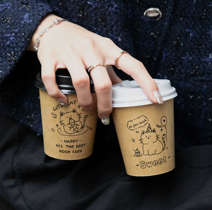 Ins style thick kraft paper <b>disposable</b> paper cup home use heat-resistant cartoon cat pattern cup commercial use for serving cup - Product Image 2