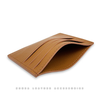 Casing Kartu Nama Logo Kustom Tempat Banyak Slot Kartu Ramping Tarjetero Porte Carte Full Grain Pebble Litchi Kulit Dompet Tempat Kartu