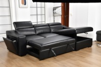 Canapé sectionnel convertible avec rangement, chaise longue, appuie-têtes réglables, canapé-lit en forme de L avec lit escamotable, chargeur USB, porte-gobelet