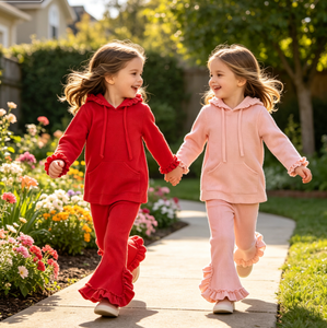 Ensemble 2 pièces en coton pour filles, personnalisé, brodé, à manches longues, avec volants, collection <span class=keywords><strong>Twin</strong></span> <span class=keywords><strong>Sisters</strong></span> Fall, directement de l'usine - Product Image 1