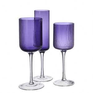 Verre à vin unique en cristal sans plomb à long pied, design classique à nervures colorées, 500-1000 ml, pour vin rouge, cocktail - Product Image 3