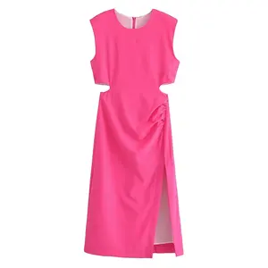 Wholesale Cheap Price 1605-2300 Alluring Charm! Women'S Hollow Out Waist Cutout Sleeveless Maxi Dress Showcase Enchanting Style