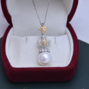 จี้ไข่มุกน้ำจืดทรงกลมสีขาวขนาด 13-14 มม. ของ Edison Zhuji พร้อมแสงสว่างสวยงาม ตำหนิเล็กน้อย สร้อยคอเงินแท้ S925 - Product Image 1