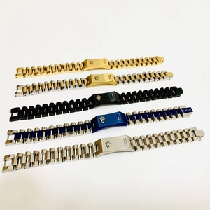 Gelang tenaga kerja lebar tiga manik-manik 12MM, gelang grafis mahkota baja tahan karat modis - Product Image 1